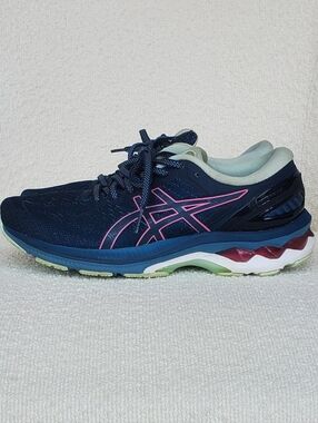 Asics Women's Gel KAYANO 27 Running Shoe Blue with Pink Logo Size 7.5
